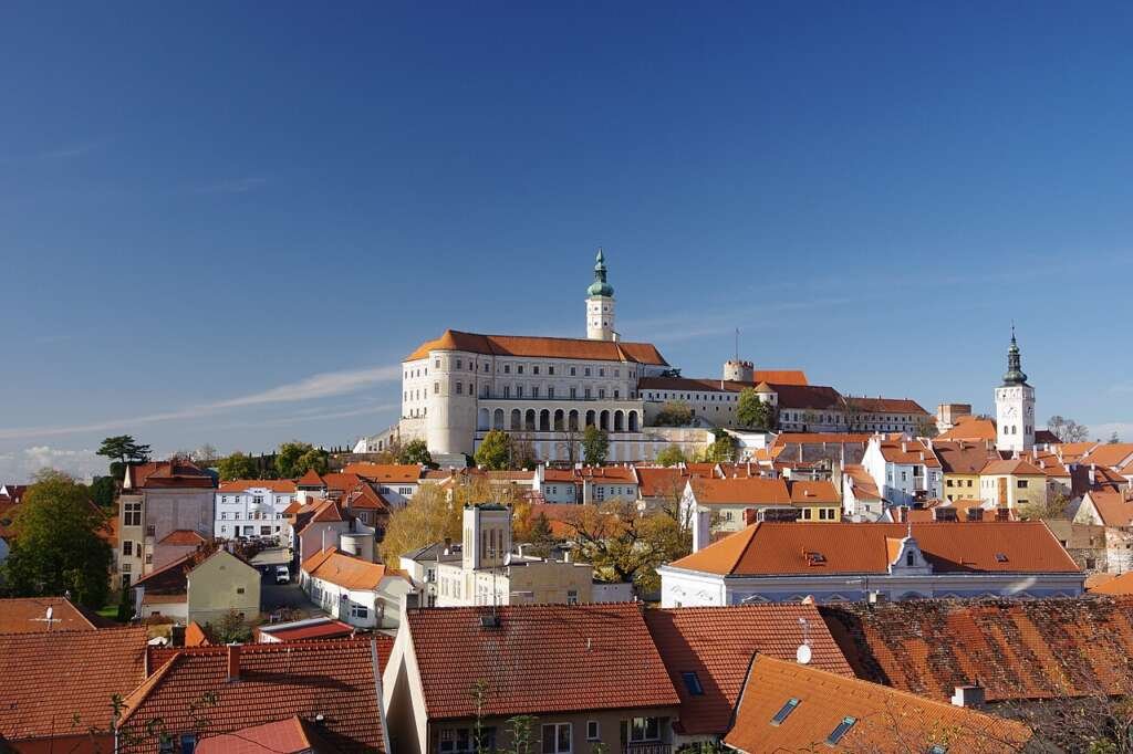 Mikulov hilltop castle and vineyards, South Moravia, Czech Republic