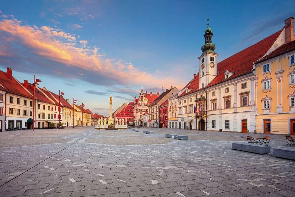 Maribor riverside old town and main square, Slovenia