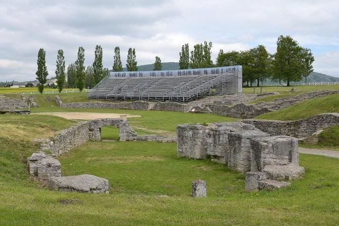Reconstructed Roman ruins at Carnuntum Archaeological Park, Austria