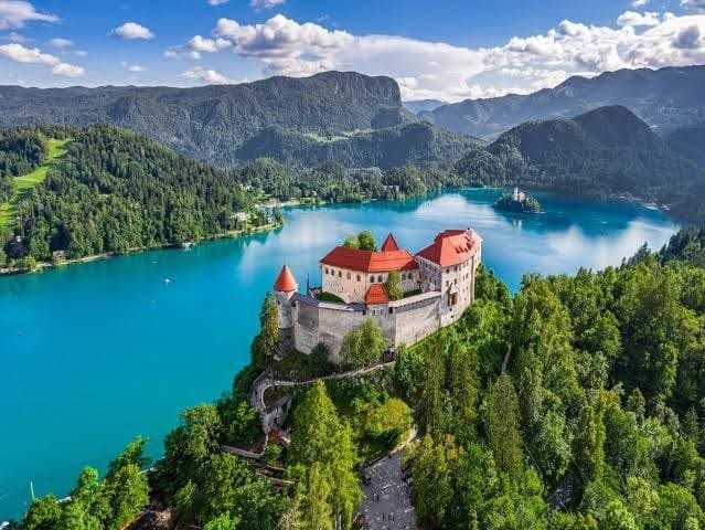 Ljubljana Castle and Dragon Bridge, Slovenia