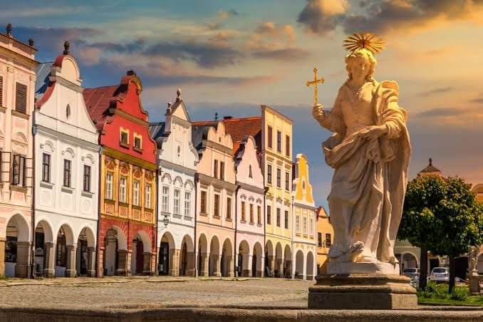 Colorful Renaissance buildings in Telč town square, Czech Republic