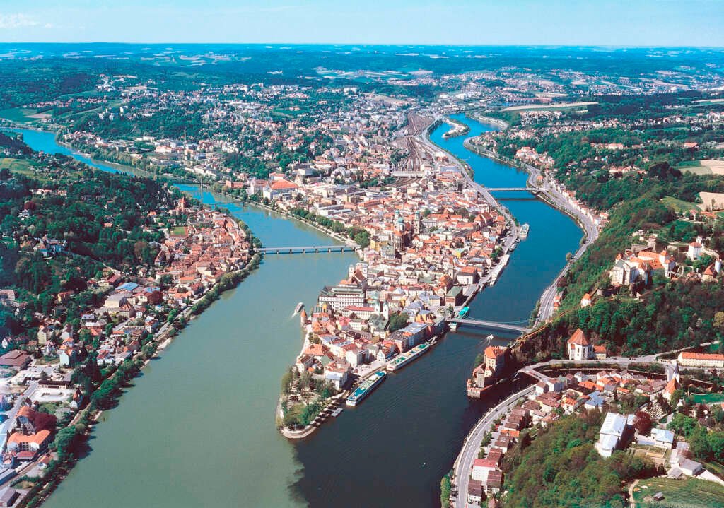 See the famous point where the Danube, Inn and Ilz rivers meet.